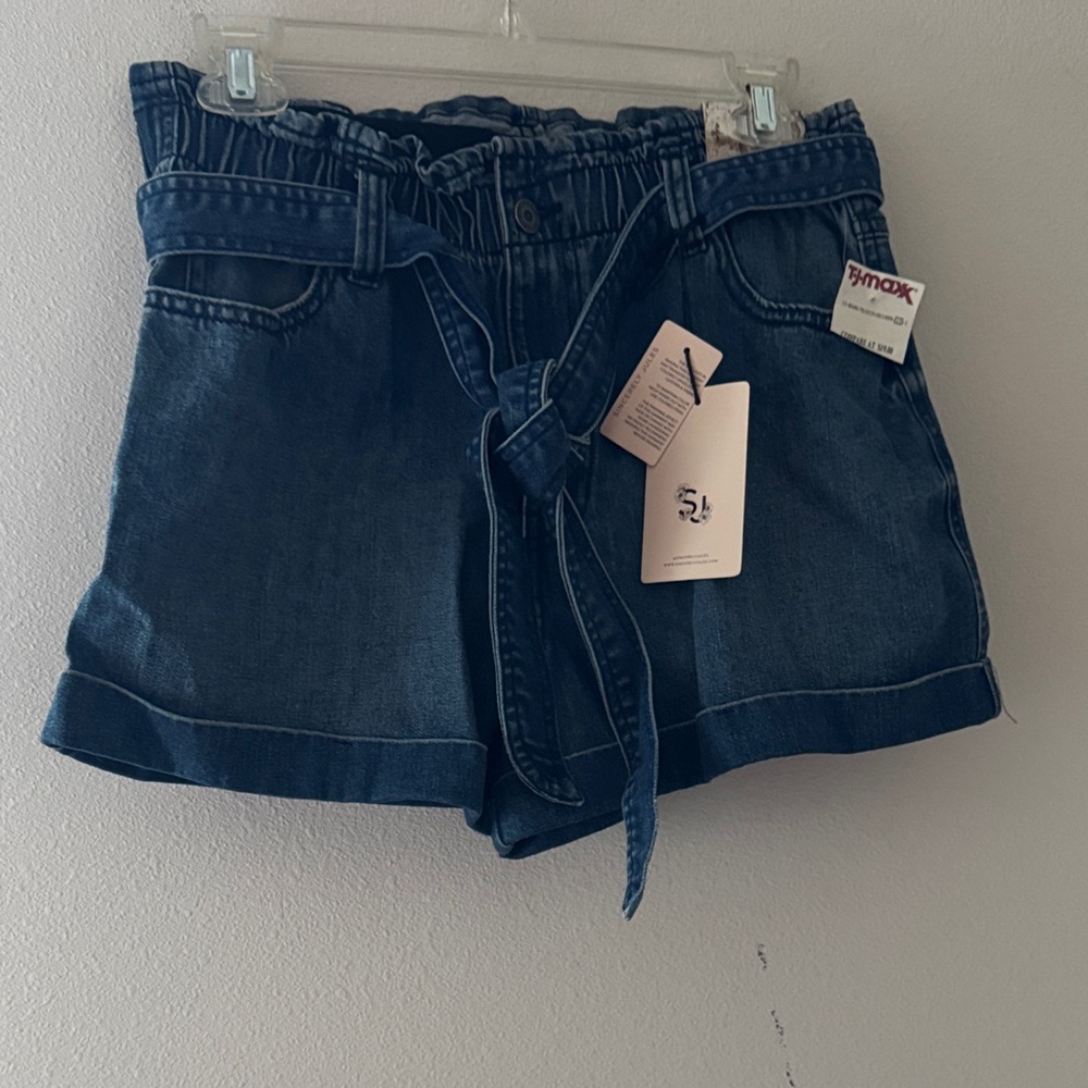 Sincerely Jules Dark Blue Paper Bag Jean Shorts Sz 5 / 27 NWT